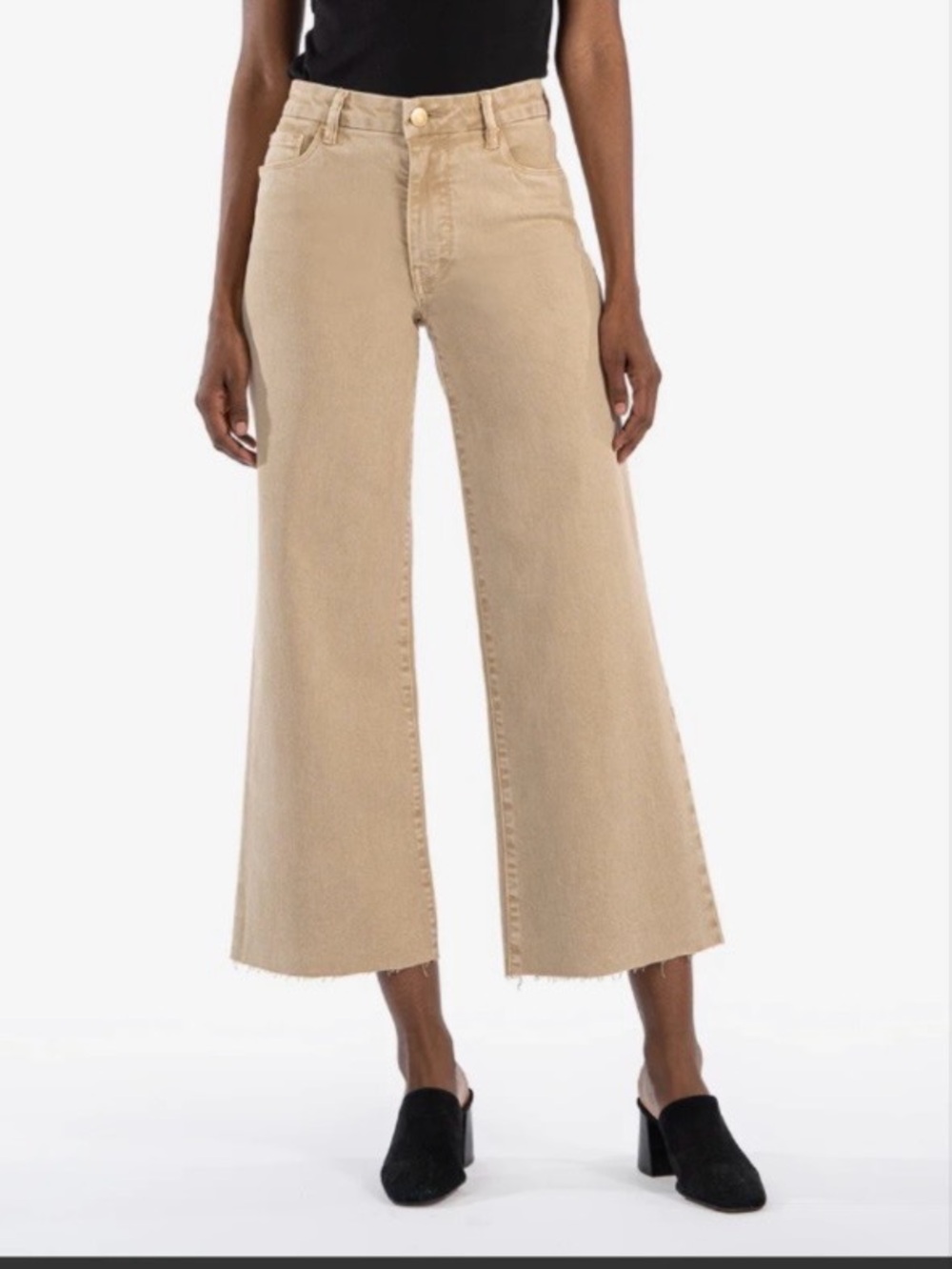 KUT from the Kloth Meg Fab Ab High Waist Raw Hem Wide Leg Jeans Gold Brown Sz 4